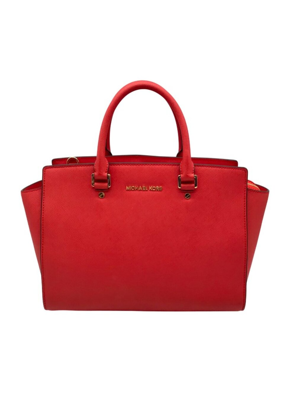 Michael Kors Red Saffiano Leather Selma Convertible Satchel Bag